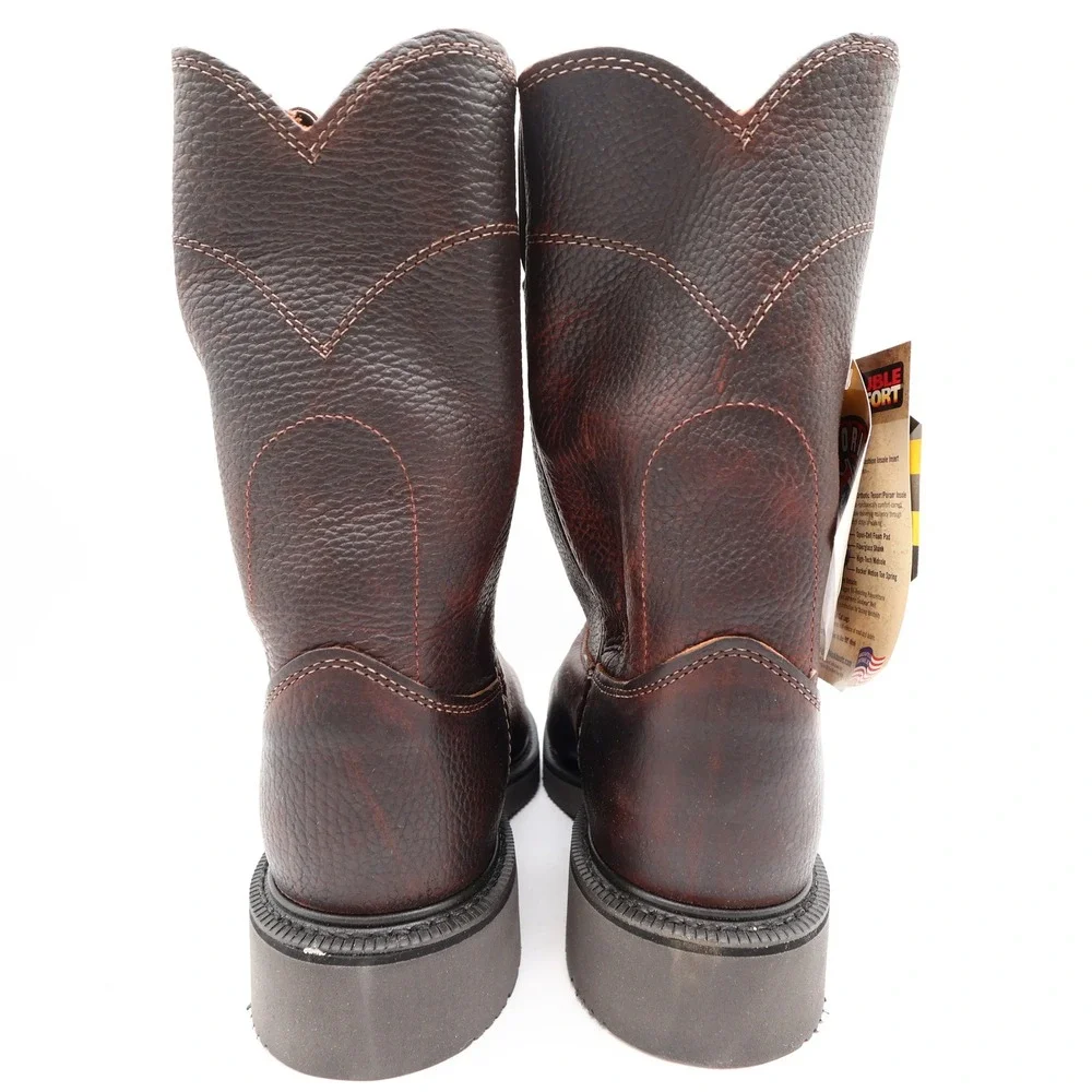 Justin 4765 Work Boots Mens 7.5 EEE Briar Pitstop Leather Pull On NWT USA Made